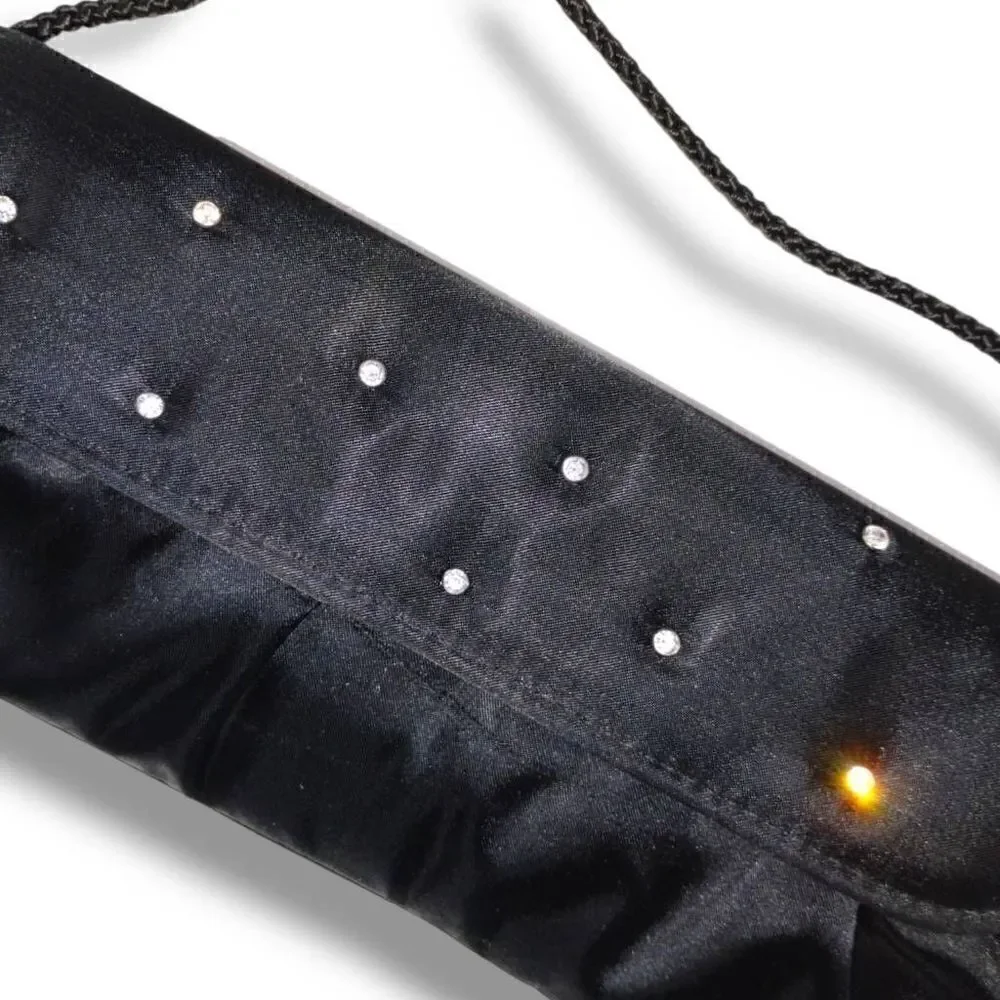 Preston & York Evening Bag‎ Black Satin Rhinestones Rectangle Shoulder Strap